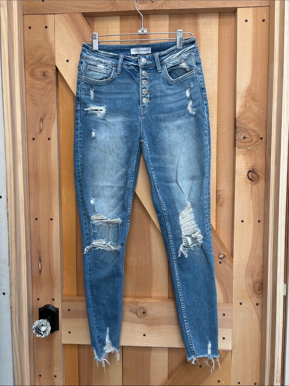 Flying Monkey Distressed High-Rise Skinny Jeans - Blue